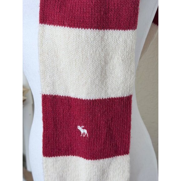 Vtg Abercrombie Scarf Moose Logo Wool Blend Red Striped Knit Winter - Picture 4 of 9